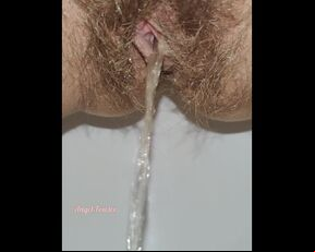 Powerful stream of piss from my hairy pussy | Up Close POV | Free Pee Porn Videos